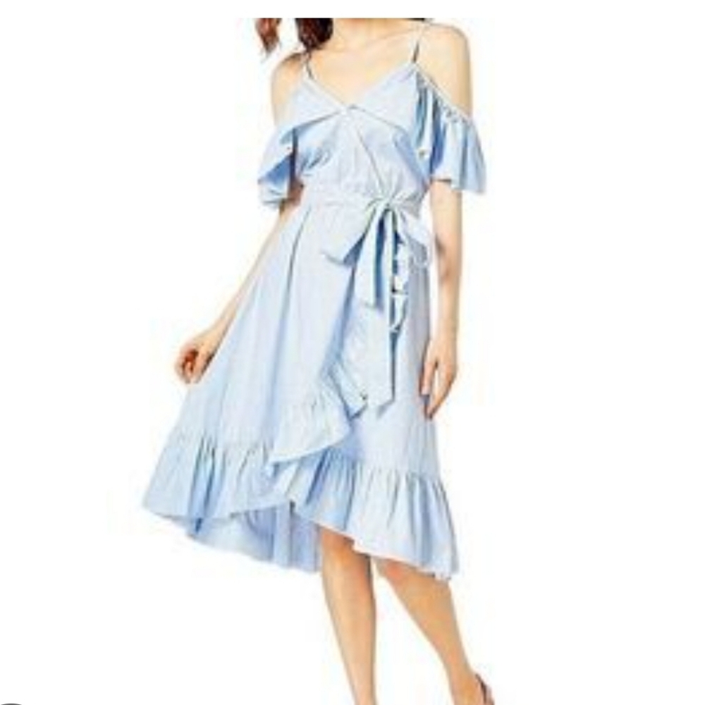 Jill Stuart Light Blue Striped Spaghetti Strap Ruffle Dress